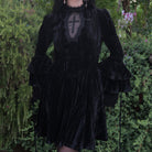 Darkinlove Women's Gothic Flared Sleeved Lace Velvet Dress