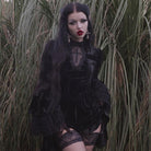 Darkinlove Women's Gothic Flared Sleeved Lace Velvet Dress
