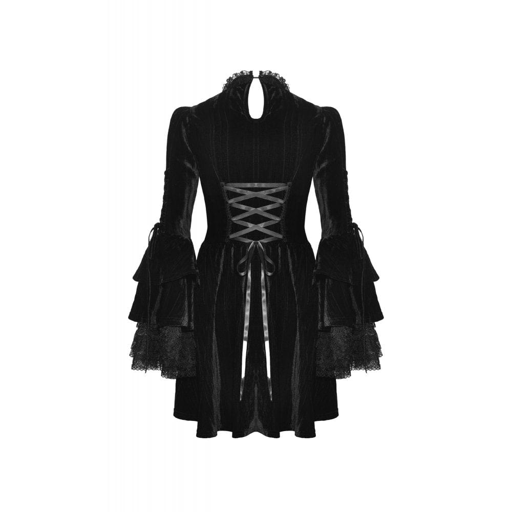 Darkinlove Women's Gothic Flared Sleeved Lace Velvet Dress