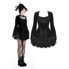Darkinlove Women's Gothic Flared Sleeved Layered Velvet Dress