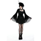 Darkinlove Women's Gothic Flared Sleeved Layered Velvet Dress