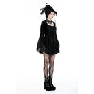Darkinlove Women's Gothic Flared Sleeved Layered Velvet Dress
