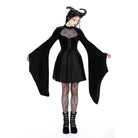 Darkinlove Women's Gothic Flared Sleeved Spider Mesh Splice Velvet Dress