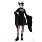 Darkinlove Women's Gothic Flared Sleeved Spider Mesh Splice Velvet Dress