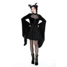 Darkinlove Women's Gothic Flared Sleeved Spider Mesh Splice Velvet Dress