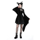 Darkinlove Women's Gothic Flared Sleeved Spider Mesh Splice Velvet Dress