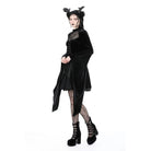 Darkinlove Women's Gothic Flared Sleeved Spider Mesh Splice Velvet Dress