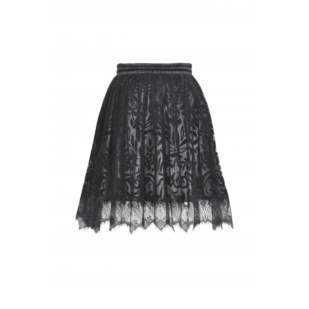 Darkinlove Women's Gothic Floacking Irregular Lace Hem Skirt