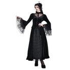 Darkinlove Women's Gothic Floral Applique Ruched Bell Sleeve Velvet Blouse