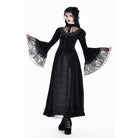 Darkinlove Women's Gothic Floral Applique Ruched Bell Sleeve Velvet Blouse