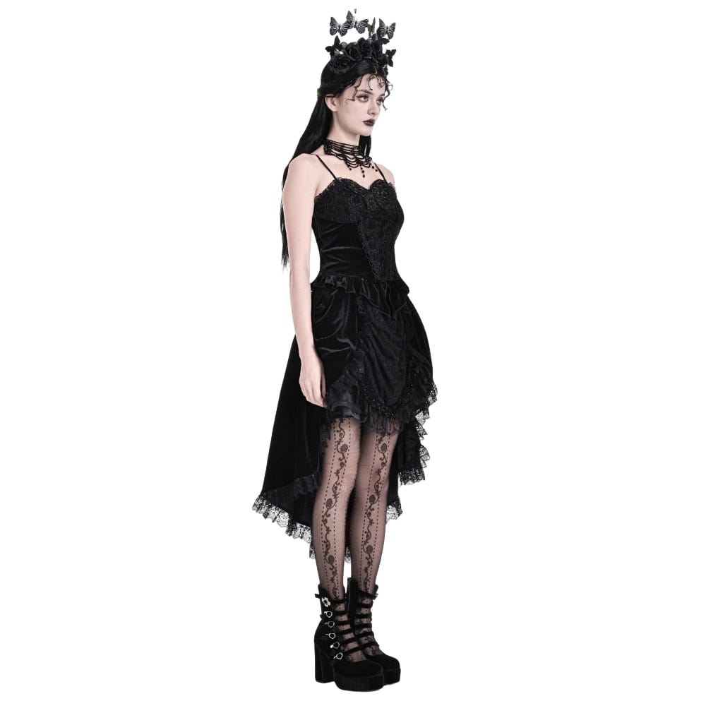 Darkinlove Women's Gothic Floral Butterfly Lace Splice Velvet Crop Top