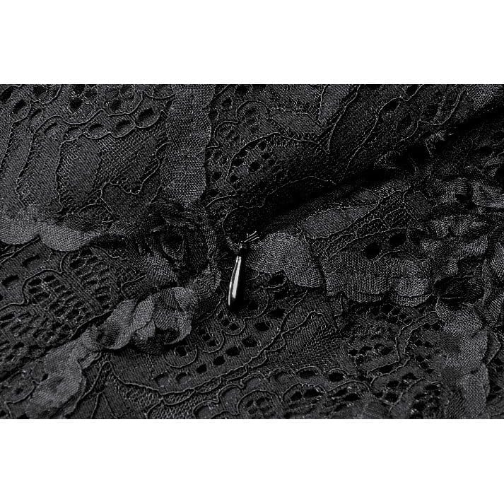 Darkinlove Women's Gothic Floral Cross Sheer Mesh Splice Short Dress