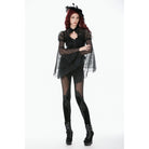 Darkinlove Women's Gothic Floral Decal Mesh Patchwork Velvet Leggings