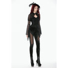 Darkinlove Women's Gothic Floral Decal Mesh Patchwork Velvet Leggings