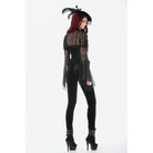 Darkinlove Women's Gothic Floral Decal Mesh Patchwork Velvet Leggings