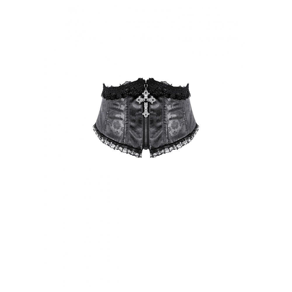 Darkinlove Women's Gothic Floral Embossed Lace Trim Underbust Corset