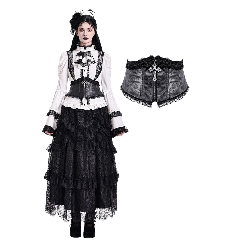 Darkinlove Women's Gothic Floral Embossed Lace Trim Underbust Corset