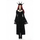 Darkinlove Women's Gothic Floral Embroidered Diamante Flared Sleeved Maxi Dress