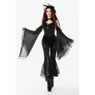 Darkinlove Women's Gothic Floral Embroidered Flared Pants