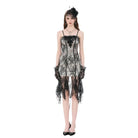 Darkinlove Women's Gothic Floral Embroidered Lace Irregular Hem Slip Dress