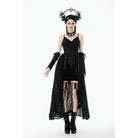 Darkinlove Women's Gothic Floral Embroidered Lace-up Slip Dress