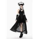 Darkinlove Women's Gothic Floral Embroidered Lace-up Slip Dress