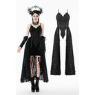 Darkinlove Women's Gothic Floral Embroidered Lace-up Slip Dress