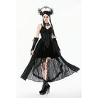 Darkinlove Women's Gothic Floral Embroidered Lace-up Slip Dress