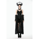 Darkinlove Women's Gothic Floral Embroidered Lace-up Slip Dress