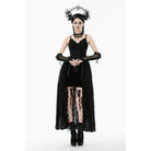 Darkinlove Women's Gothic Floral Embroidered Lace-up Slip Dress