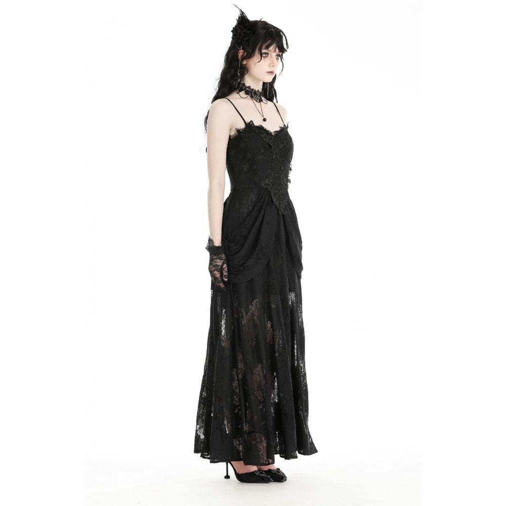 Darkinlove Women's Gothic Floral Embroidered Lace Wedding Slip Dress