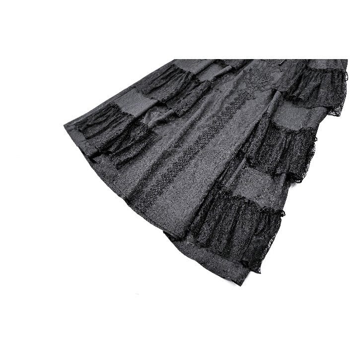 Darkinlove Women's Gothic Floral Embroidered Layered lace Ruffle Jacquard Maxi Skirt