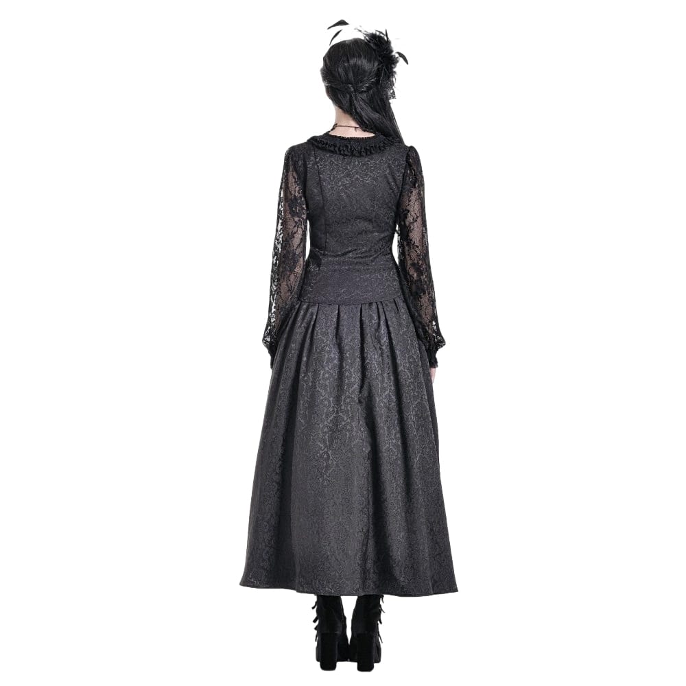 Darkinlove Women's Gothic Floral Embroidered Layered lace Ruffle Jacquard Maxi Skirt