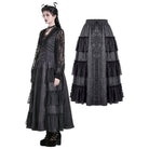 Darkinlove Women's Gothic Floral Embroidered Layered lace Ruffle Jacquard Maxi Skirt