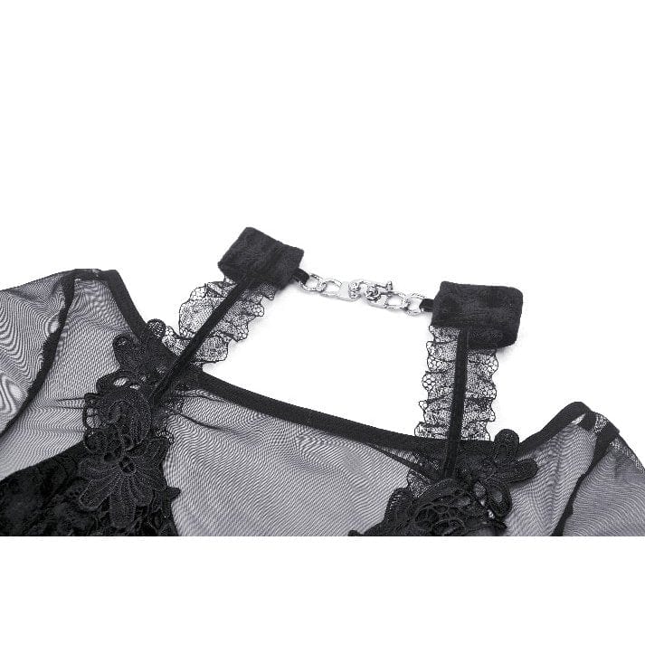 Darkinlove Women's Gothic Floral Embroidered Mesh Splice Velvet Gown Dress