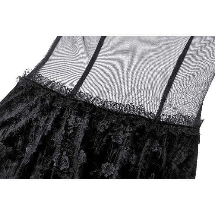 Darkinlove Women's Gothic Floral Embroidered Mesh Splice Velvet Gown Dress