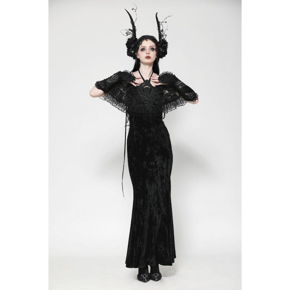 Darkinlove Women's Gothic Floral Embroidered Ruffled Lace Gloves