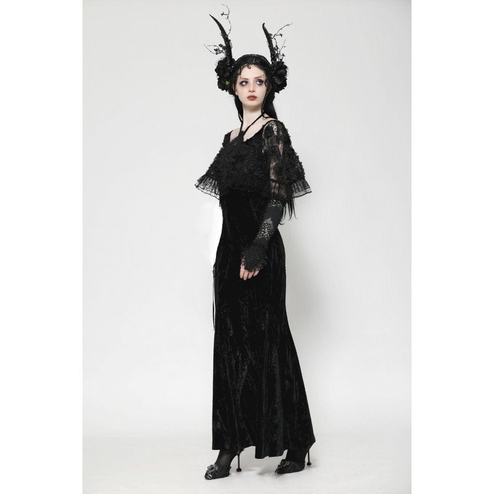 Darkinlove Women's Gothic Floral Embroidered Ruffled Lace Gloves