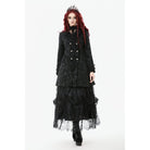 Darkinlove Women's Gothic Floral Jacquard Turn-down Collar Coat