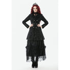 Darkinlove Women's Gothic Floral Jacquard Turn-down Collar Coat