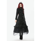 Darkinlove Women's Gothic Floral Jacquard Turn-down Collar Coat