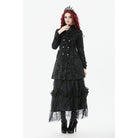 Darkinlove Women's Gothic Floral Jacquard Turn-down Collar Coat
