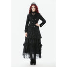 Darkinlove Women's Gothic Floral Jacquard Turn-down Collar Coat