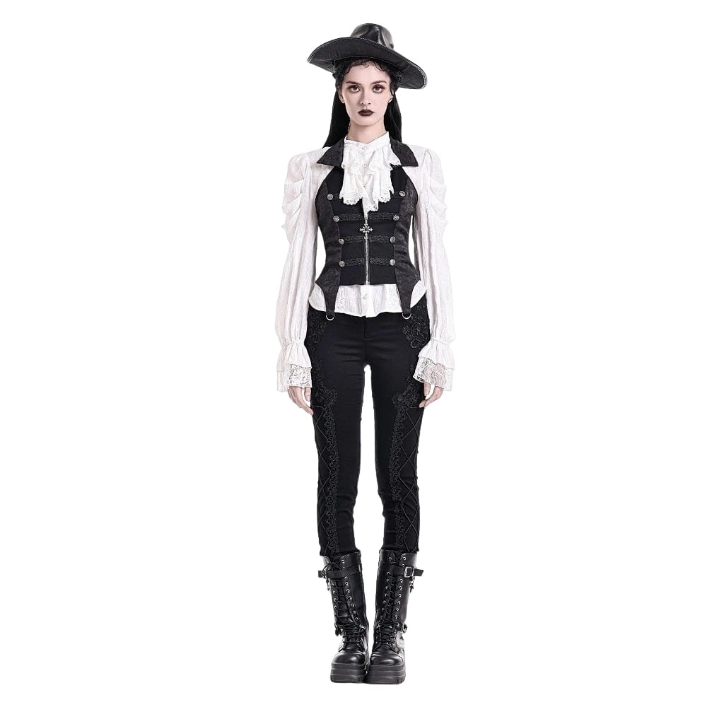 Darkinlove Women's Gothic Floral Lace Applique Lace-up Skinny Pants