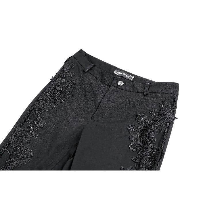 Darkinlove Women's Gothic Floral Lace Applique Lace-up Skinny Pants