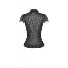 Darkinlove Women's Gothic Floral Lace Cutout High-Neck Short Sleeved Shirt