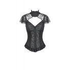Darkinlove Women's Gothic Floral Lace Cutout High-Neck Short Sleeved Shirt
