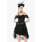 Darkinlove Women's Gothic Floral Lace High Low Off Shoulder Dress