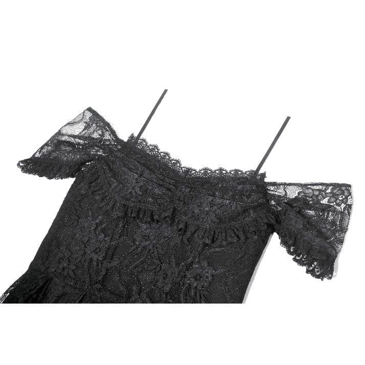 Darkinlove Women's Gothic Floral Lace High Low Off Shoulder Dress