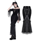 Darkinlove Women's Gothic Floral Lace Patchwork Cross Ruched Velvet Mermaid Skirt